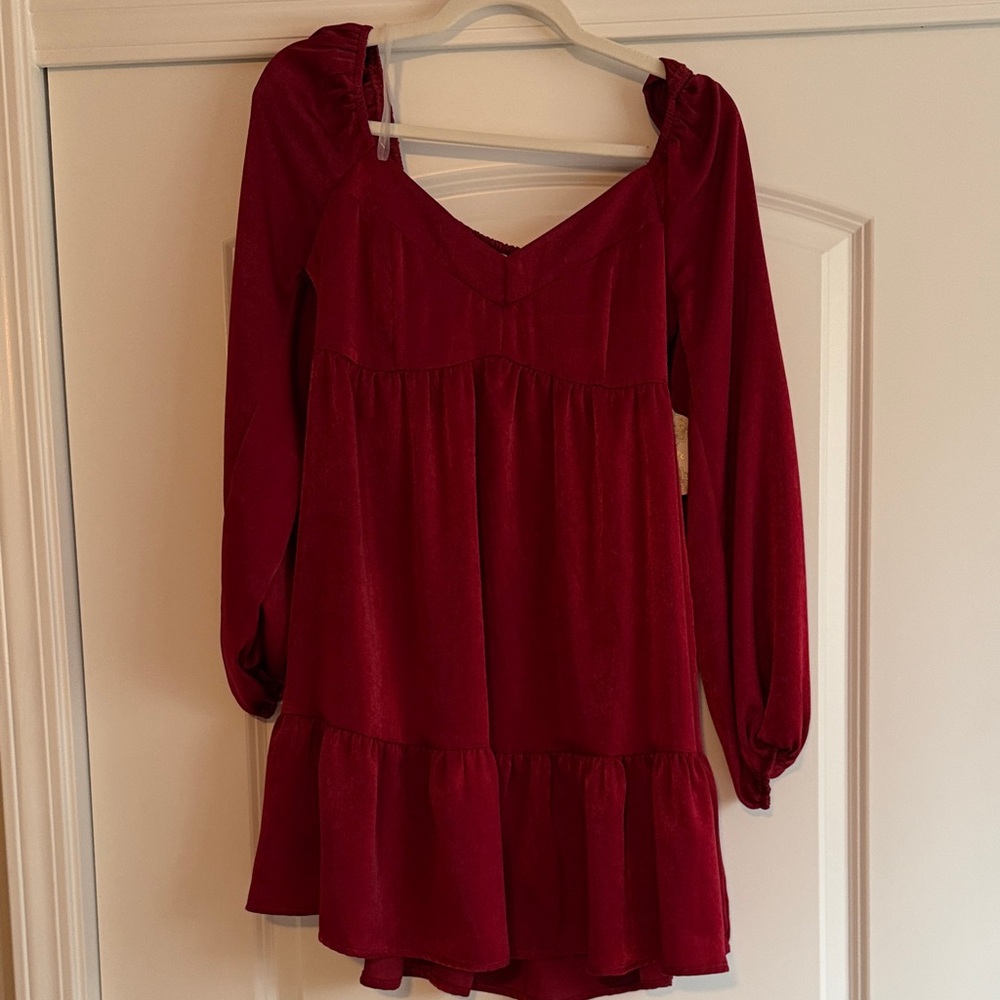 Altar'd State Long Sleeve Mini Dress in Wine Red